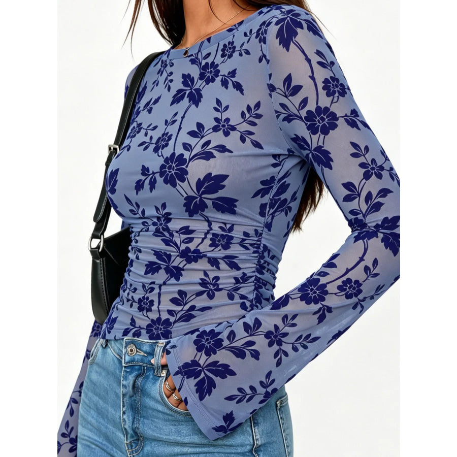 Slim Fit Floral Print Long Sleeve Top Apparel and Accessories