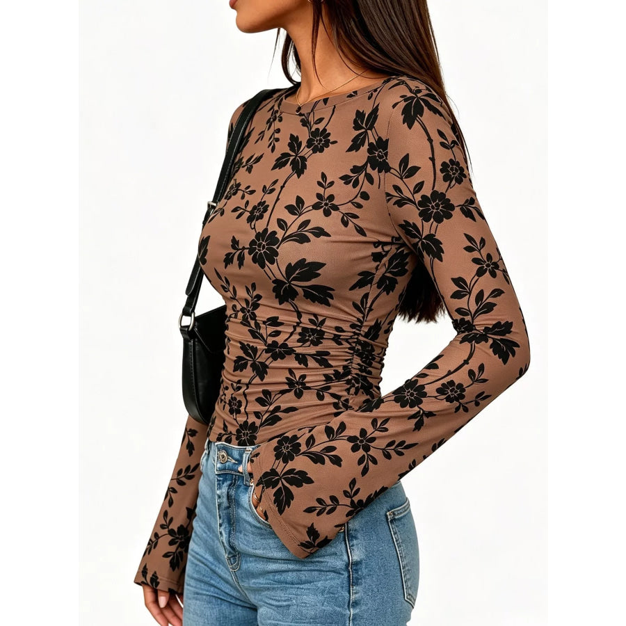 Slim Fit Floral Print Long Sleeve Top Apparel and Accessories
