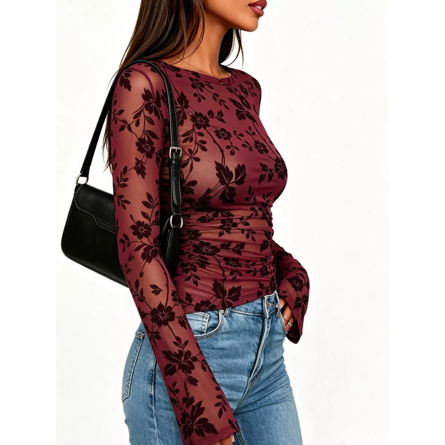 Slim Fit Floral Print Long Sleeve Top Apparel and Accessories