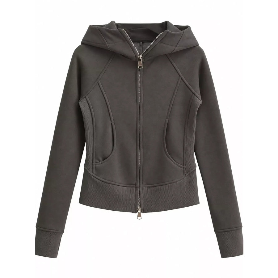 Slim-Fit Full-Zip Hoodie Charcoal Gray / S Apparel and Accessories
