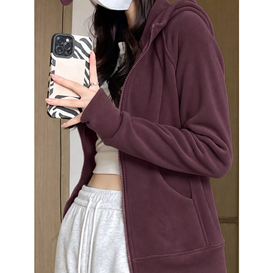 Slim-Fit Full-Zip Thumb Hole Long Sleeve Hoodie with Pockets Apparel and Accessories