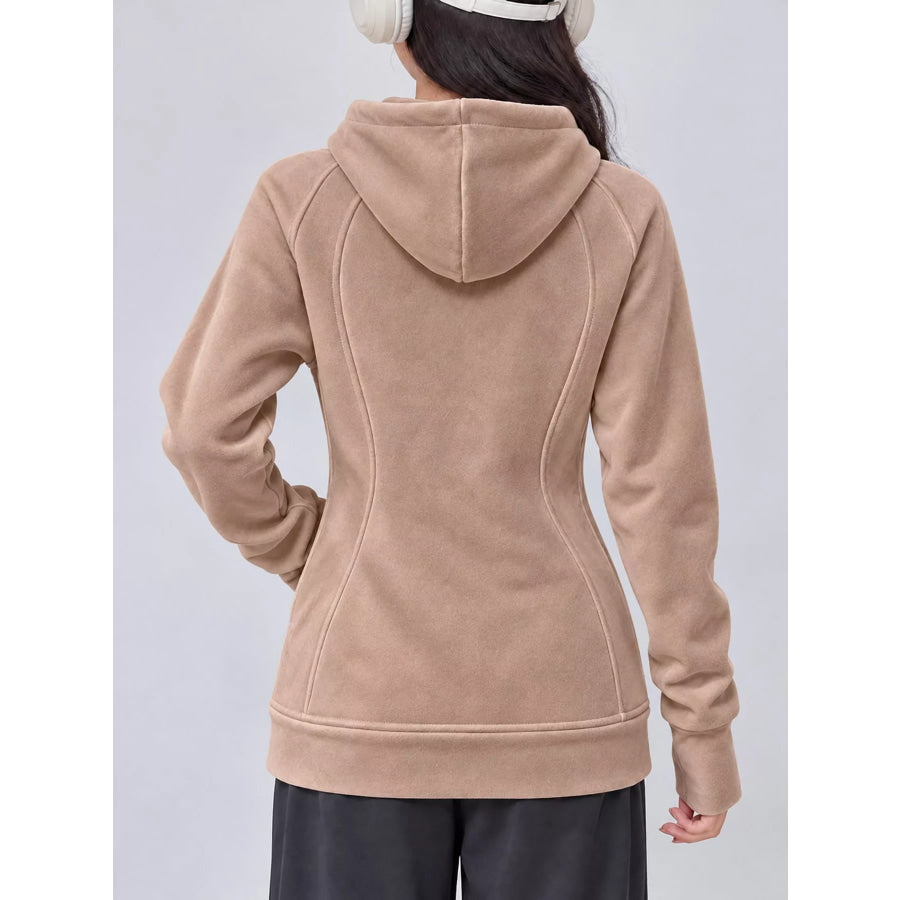 Slim-Fit Full-Zip Thumb Hole Long Sleeve Hoodie with Pockets Apparel and Accessories