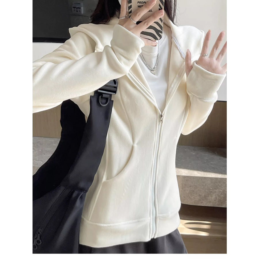 Slim-Fit Full-Zip Thumb Hole Long Sleeve Hoodie with Pockets Apparel and Accessories