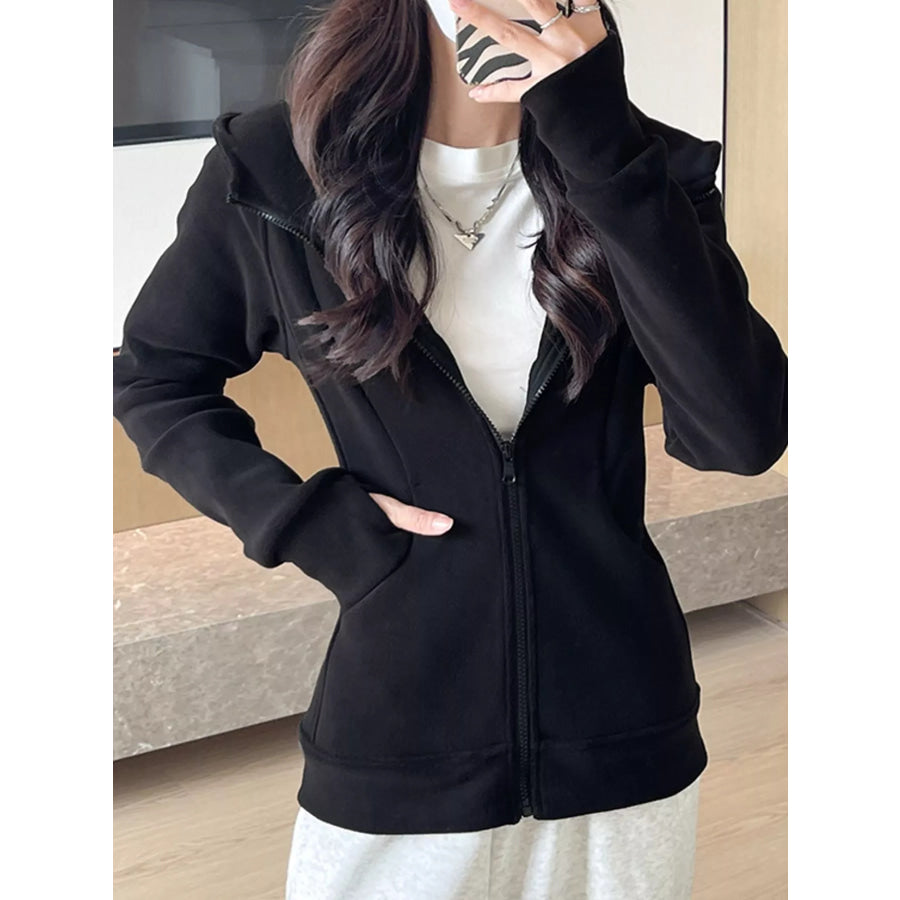 Slim-Fit Full-Zip Thumb Hole Long Sleeve Hoodie with Pockets Apparel and Accessories