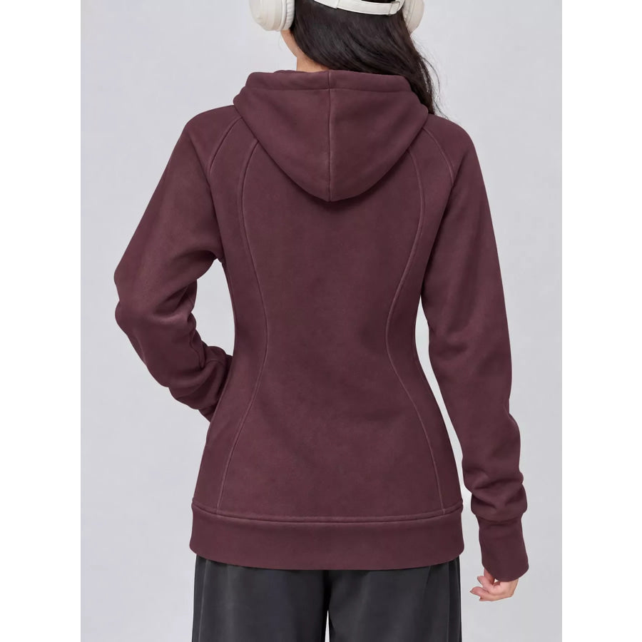 Slim-Fit Full-Zip Thumb Hole Long Sleeve Hoodie with Pockets Apparel and Accessories