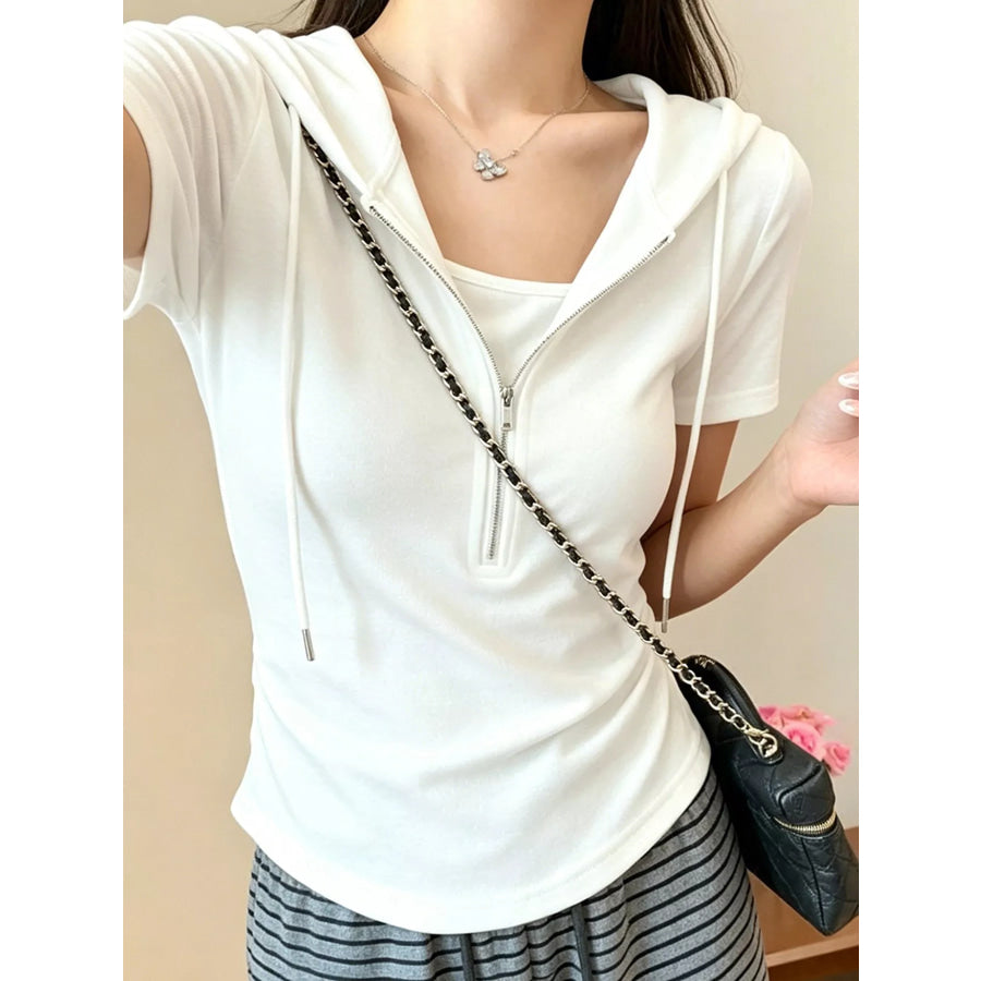 Slim-Fit Half Zip Short Sleeve Hooded Top Apparel and Accessories