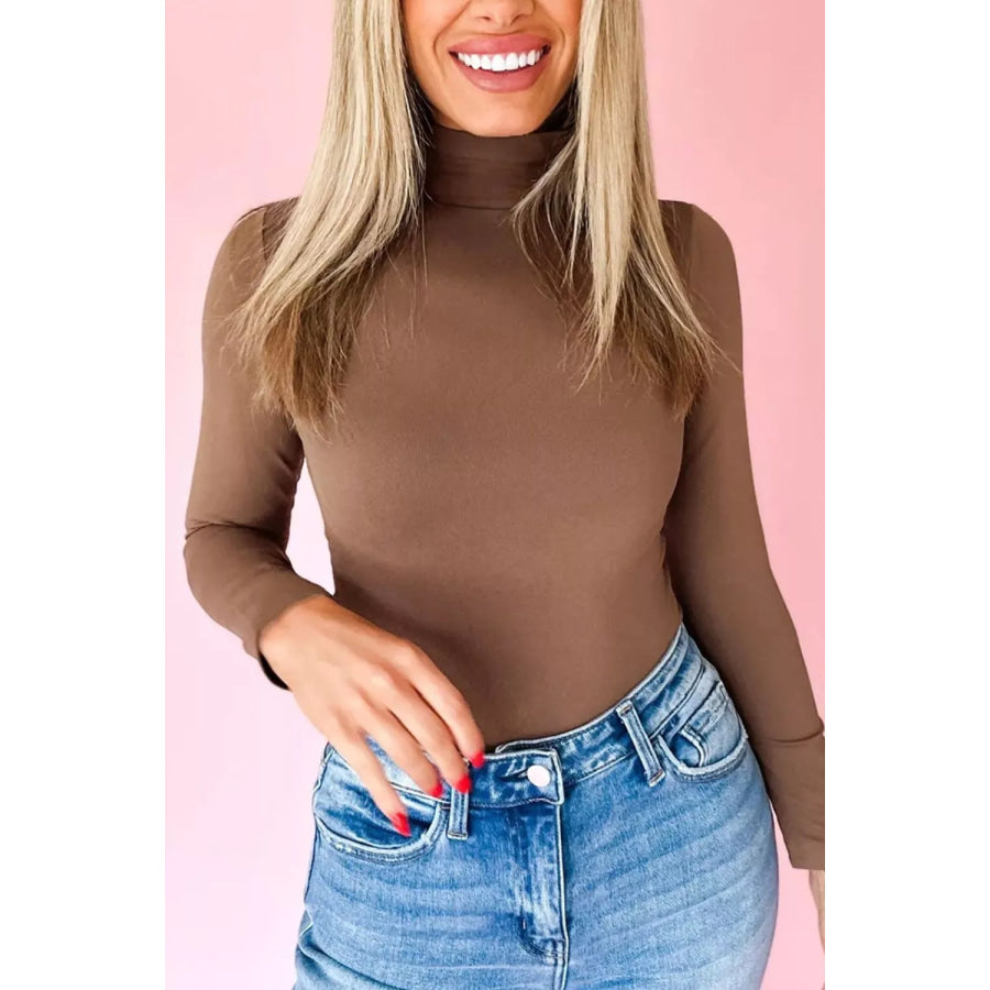 Slim Fit High Neck Long Sleeve Basic Top Apparel and Accessories