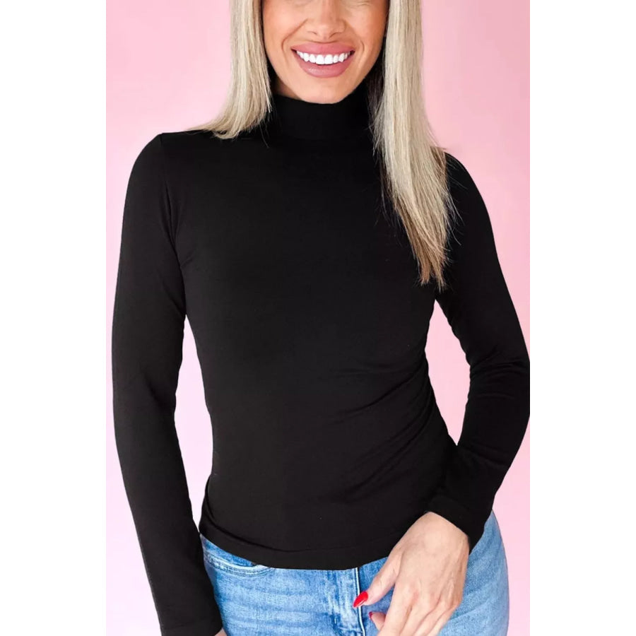 Slim Fit High Neck Long Sleeve Basic Top Apparel and Accessories