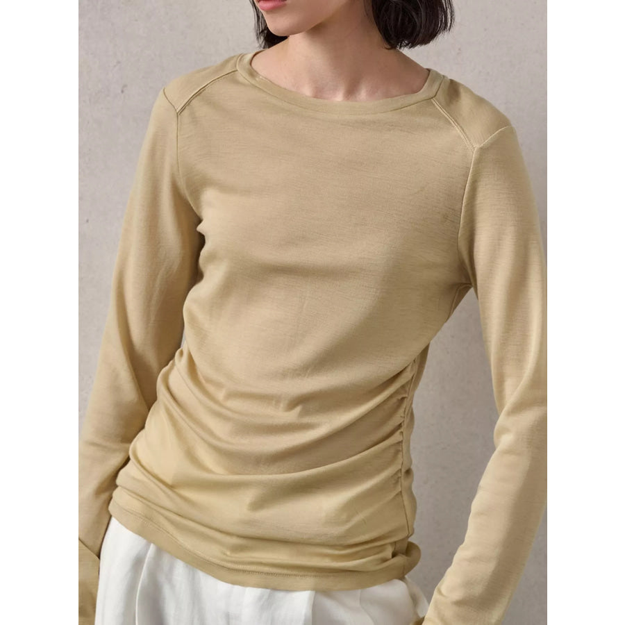 Slim-Fit Long Sleeve Crew Neck T-Shirt Cream Yellow / S Apparel and Accessories