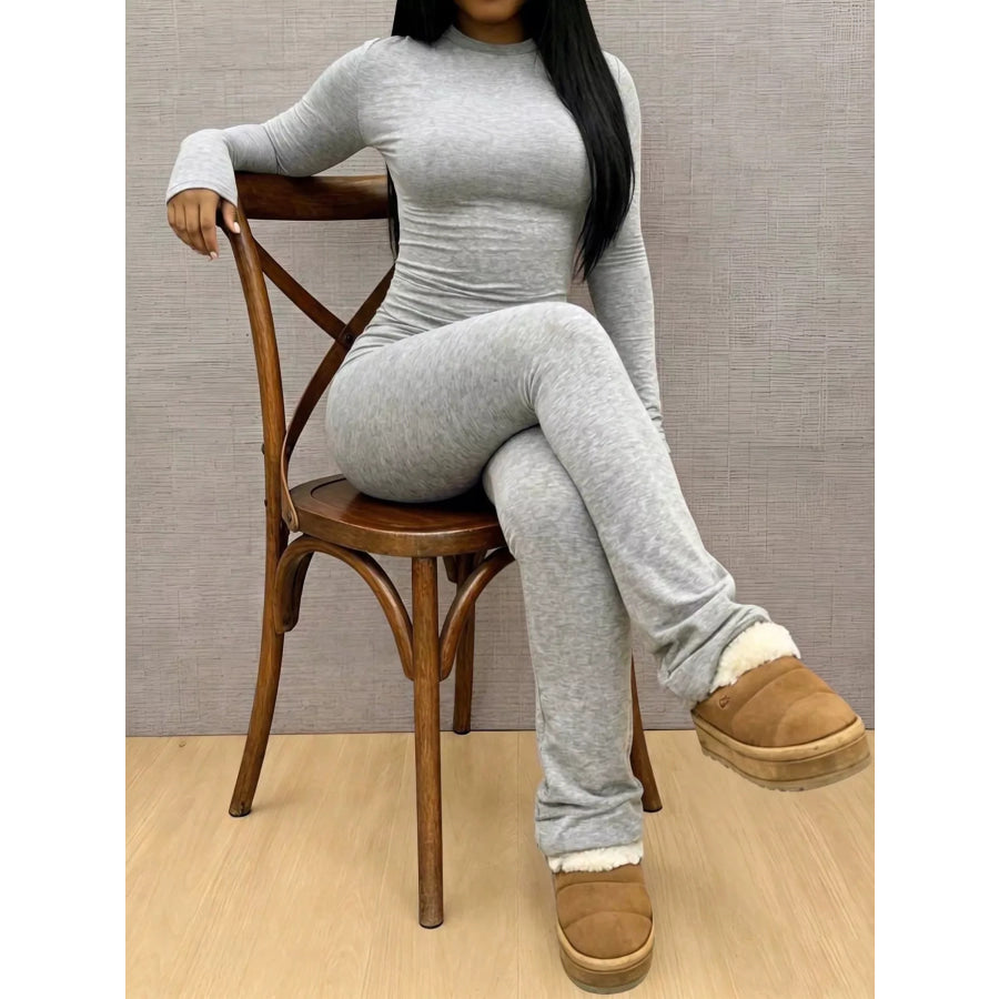 Slim-Fit Long Sleeve Crop Top and Leggings Lounge Set Apparel Accessories