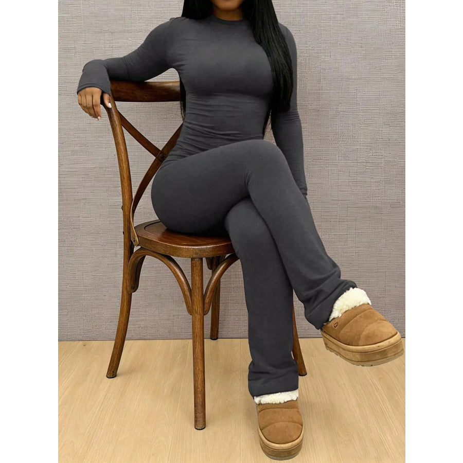 Slim-Fit Long Sleeve Crop Top and Leggings Lounge Set Apparel Accessories
