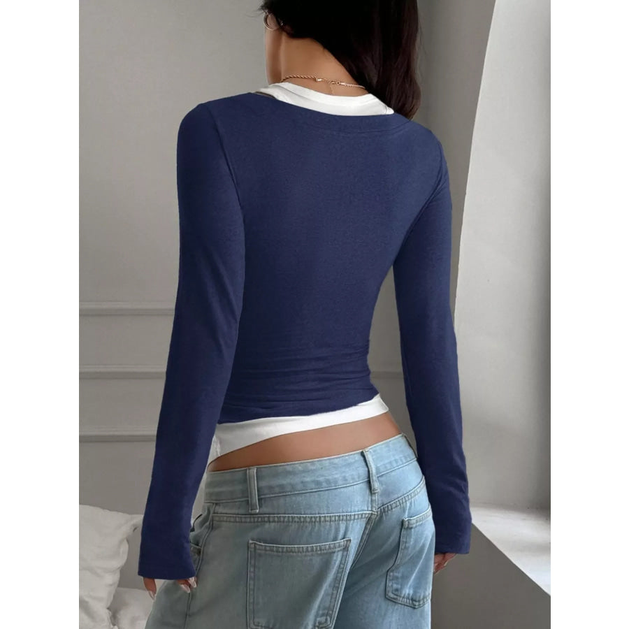 Slim Fit Long Sleeve Fake Two Piece T-Shirt Apparel and Accessories