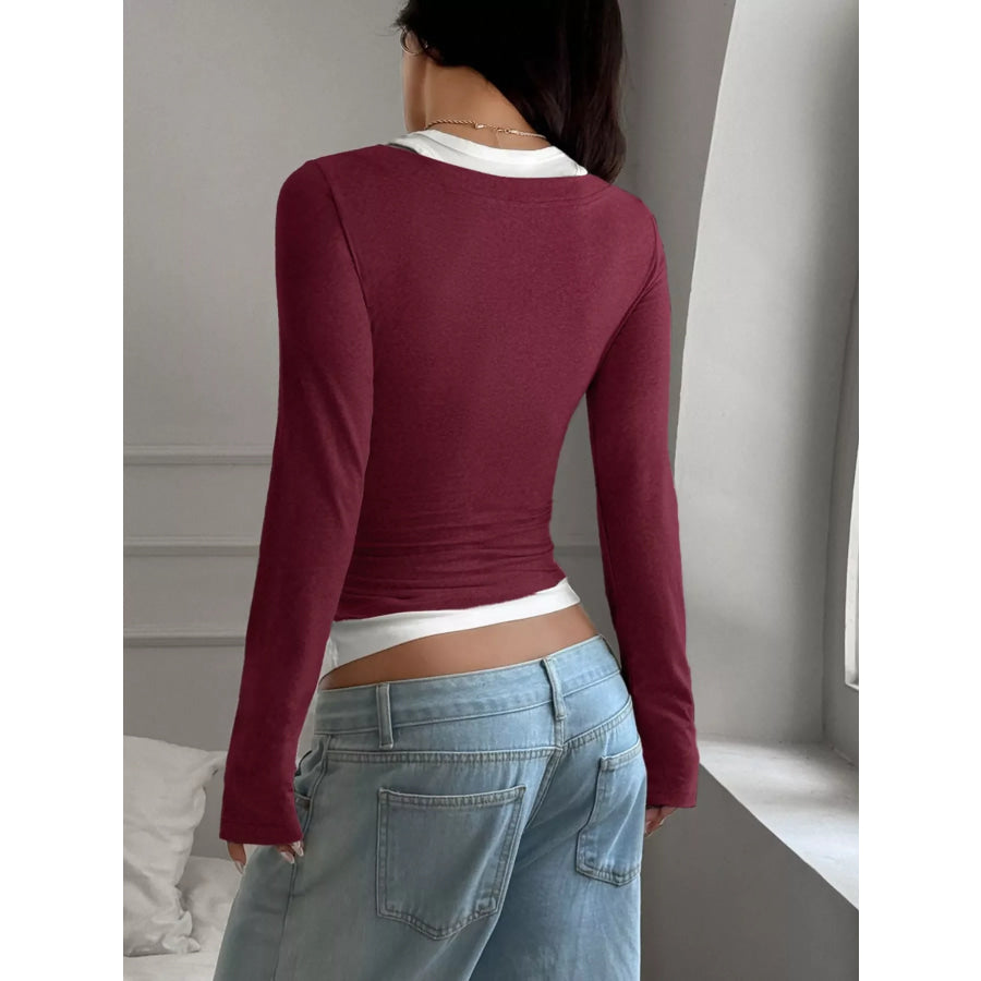Slim Fit Long Sleeve Fake Two Piece T-Shirt Apparel and Accessories