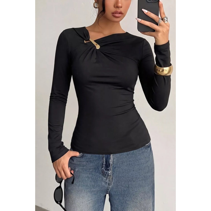 Slim Fit Long Sleeve Top Black / S Apparel and Accessories