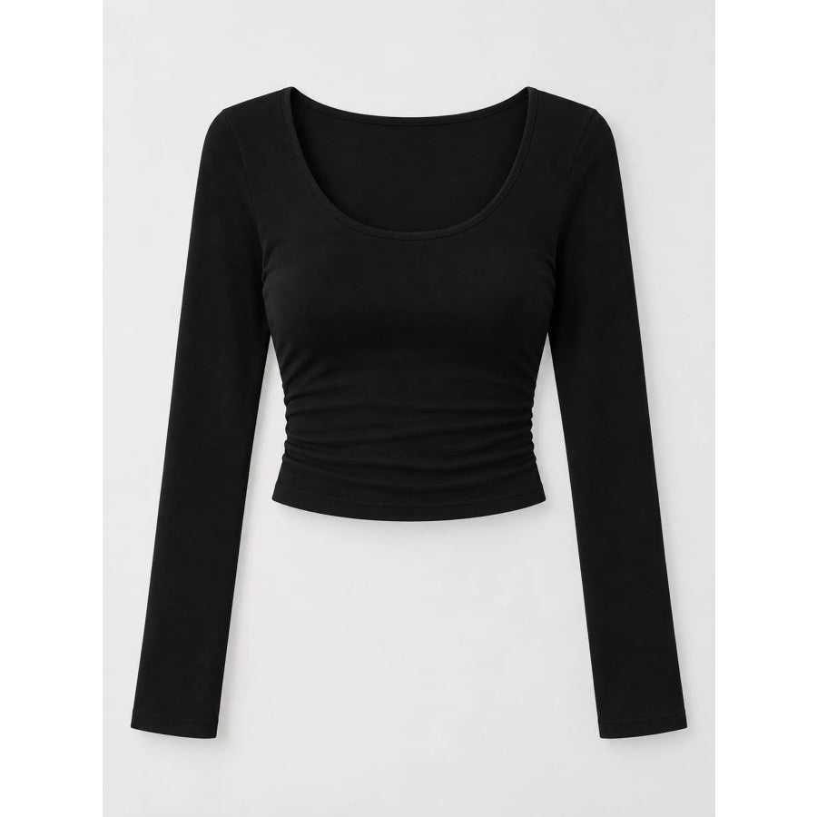 Slim-Fit Long Sleeve U-Neck Cropped T-Shirt Apparel and Accessories