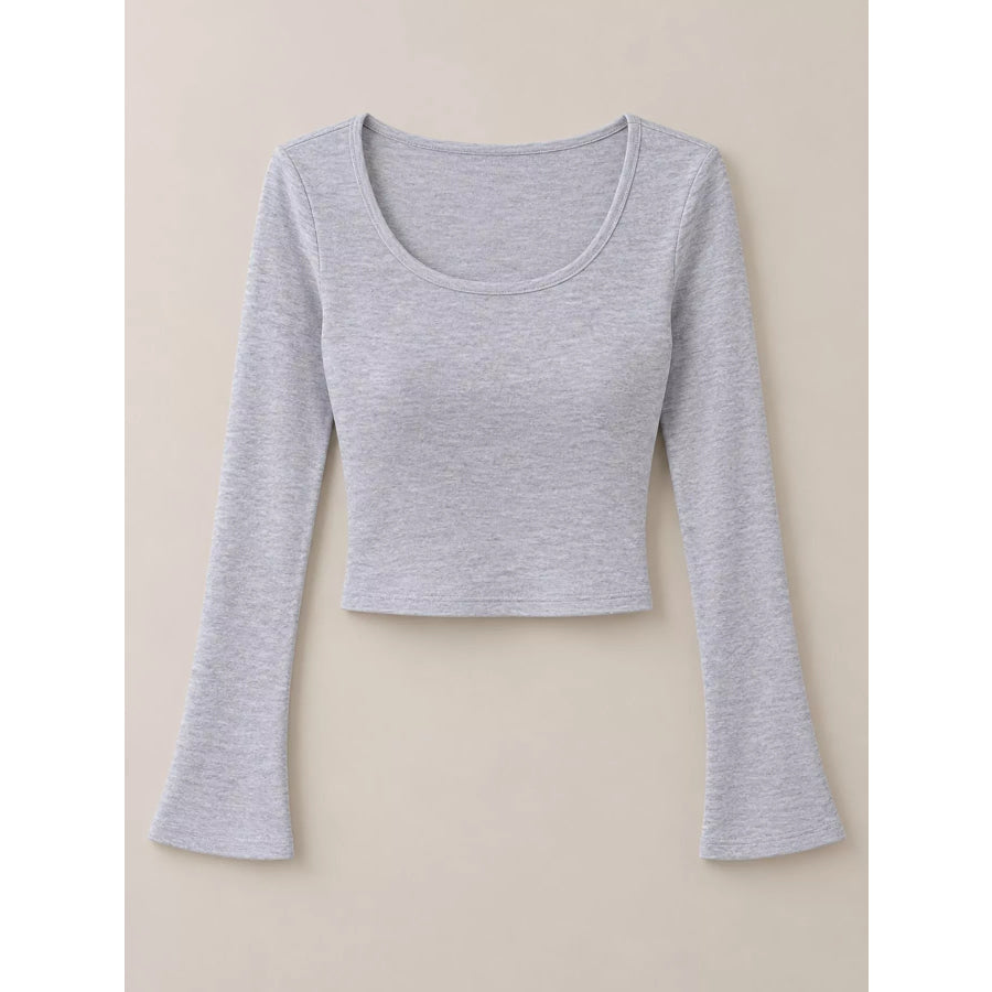 Slim-Fit Long Sleeve U-Neck Cropped T-Shirt Apparel and Accessories