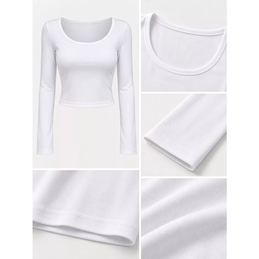 Slim-Fit Long Sleeve U-Neck Cropped T-Shirt Apparel and Accessories