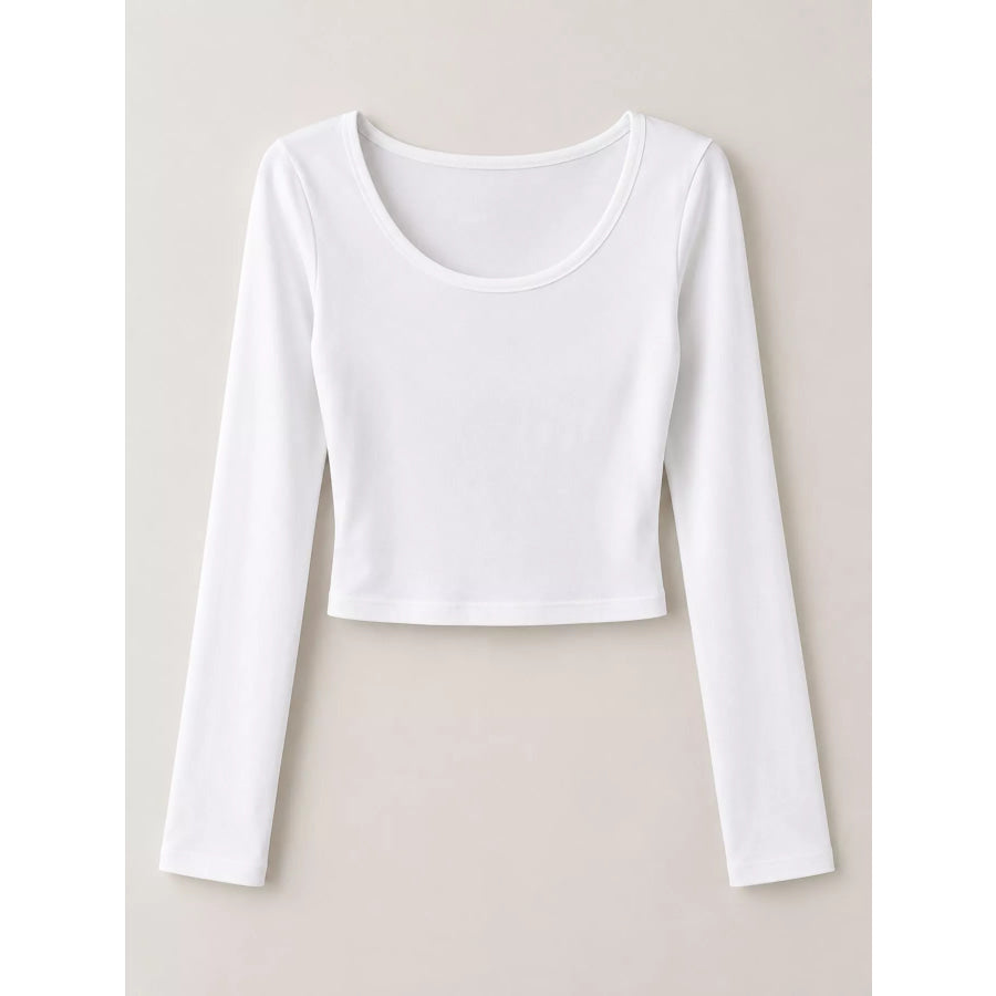 Slim-Fit Long Sleeve U-Neck Cropped T-Shirt Apparel and Accessories