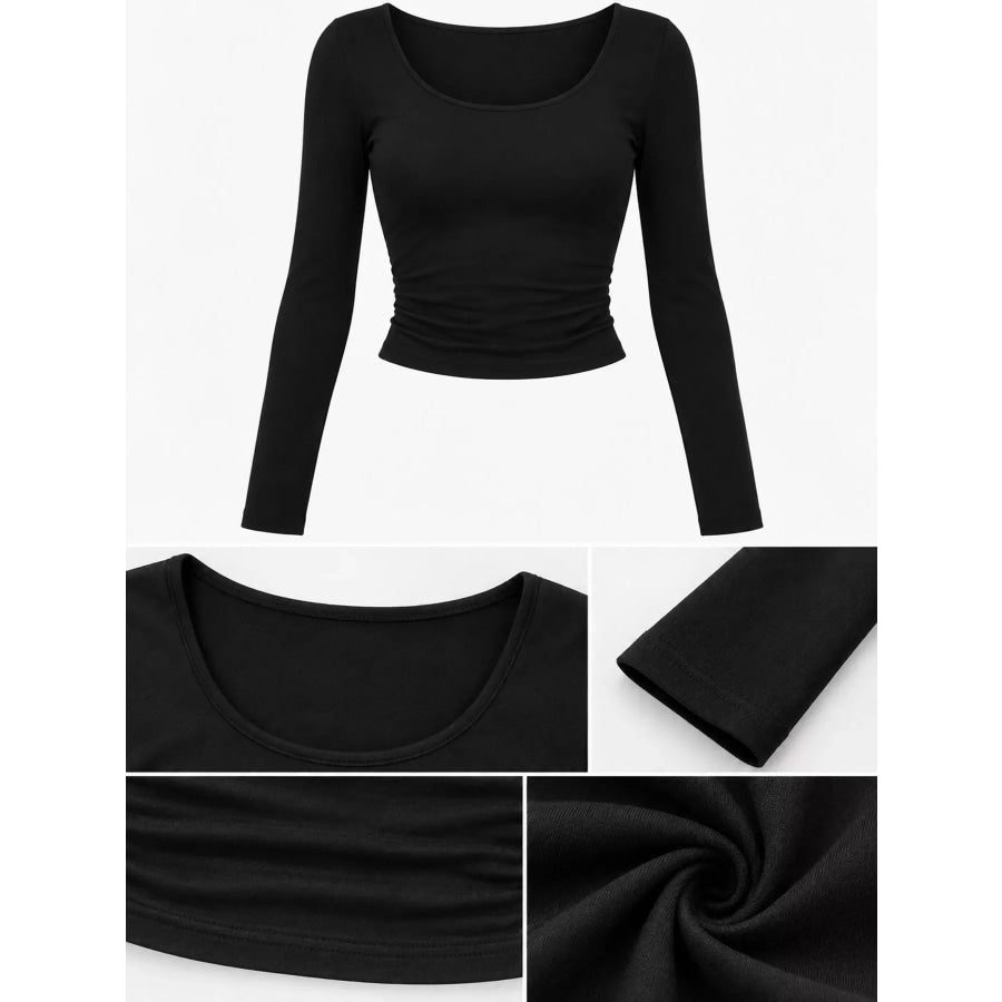 Slim-Fit Long Sleeve U-Neck Cropped T-Shirt Apparel and Accessories
