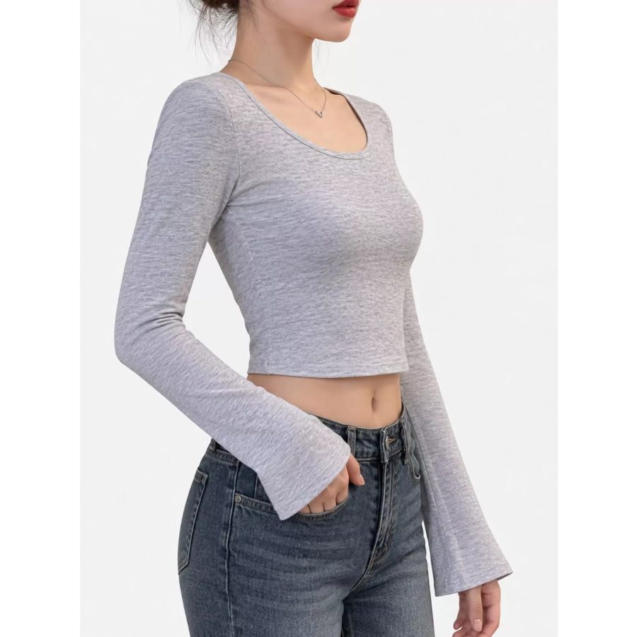 Slim-Fit Long Sleeve U-Neck Cropped T-Shirt Apparel and Accessories