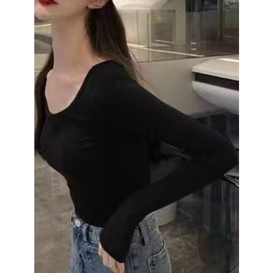 Slim-Fit Long Sleeve U-Neck Cropped T-Shirt Apparel and Accessories