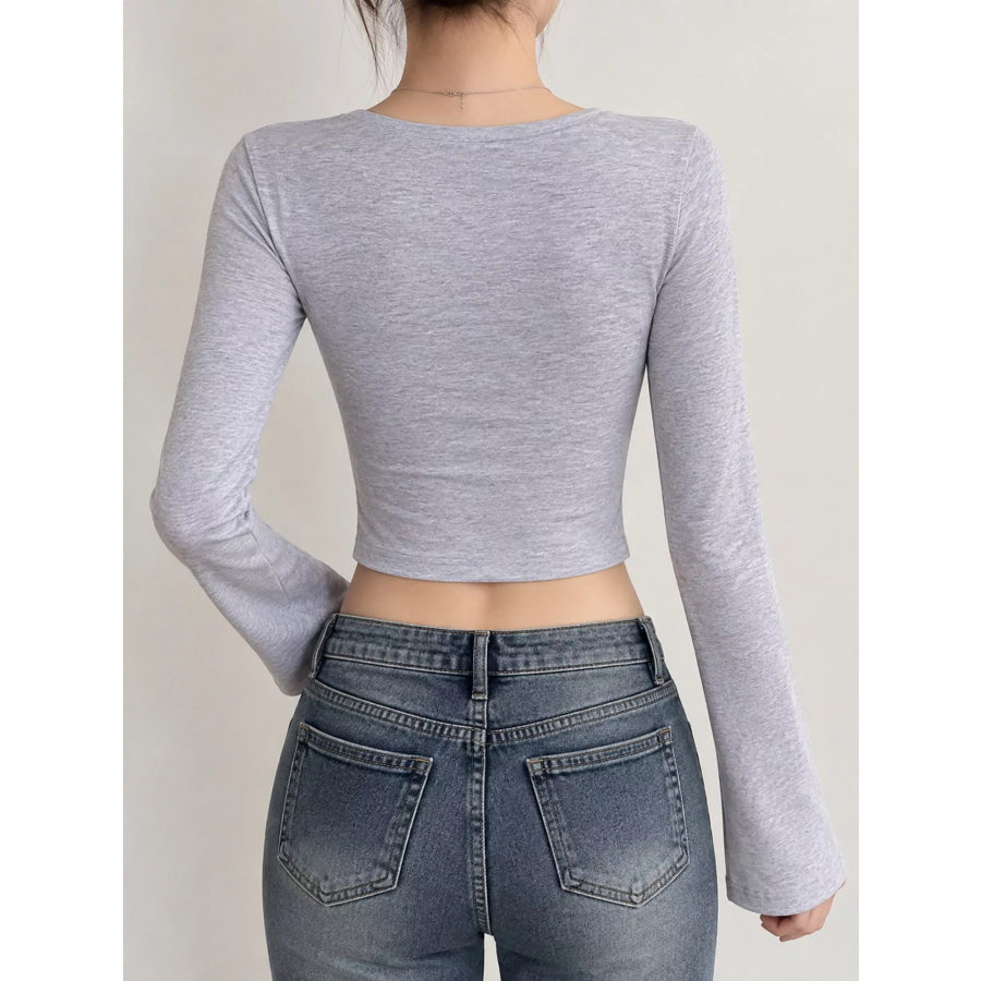 Slim-Fit Long Sleeve U-Neck Cropped T-Shirt Apparel and Accessories