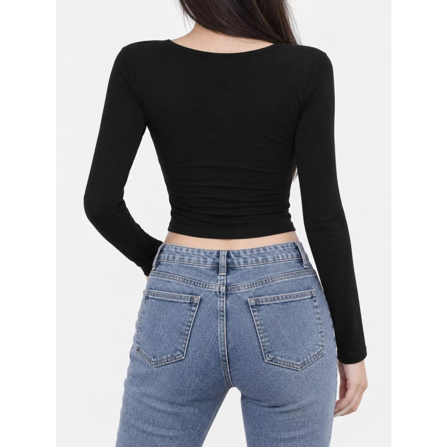 Slim-Fit Long Sleeve U-Neck Cropped T-Shirt Apparel and Accessories