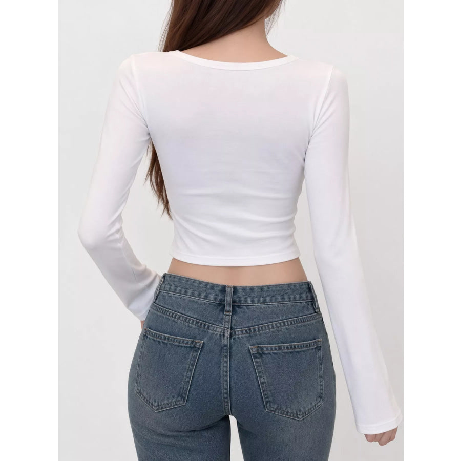Slim-Fit Long Sleeve U-Neck Cropped T-Shirt Apparel and Accessories
