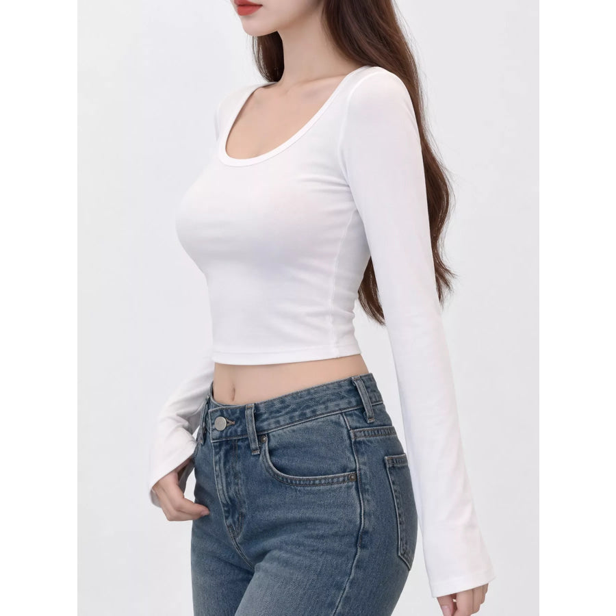 Slim-Fit Long Sleeve U-Neck Cropped T-Shirt Apparel and Accessories