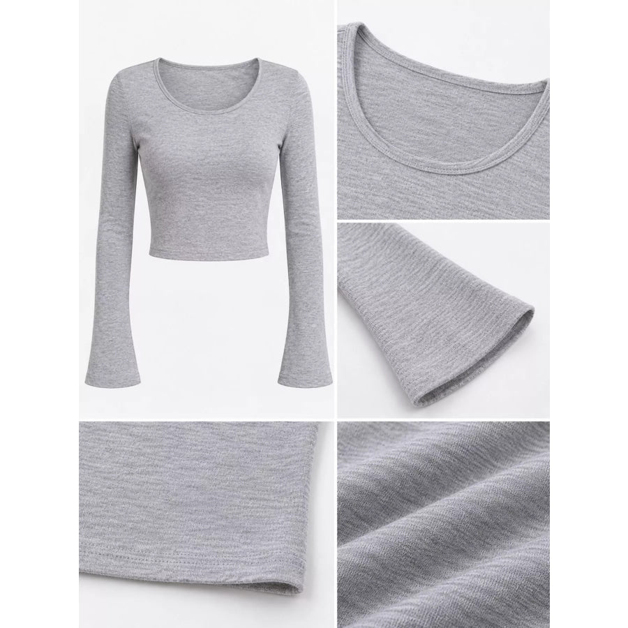 Slim-Fit Long Sleeve U-Neck Cropped T-Shirt Apparel and Accessories