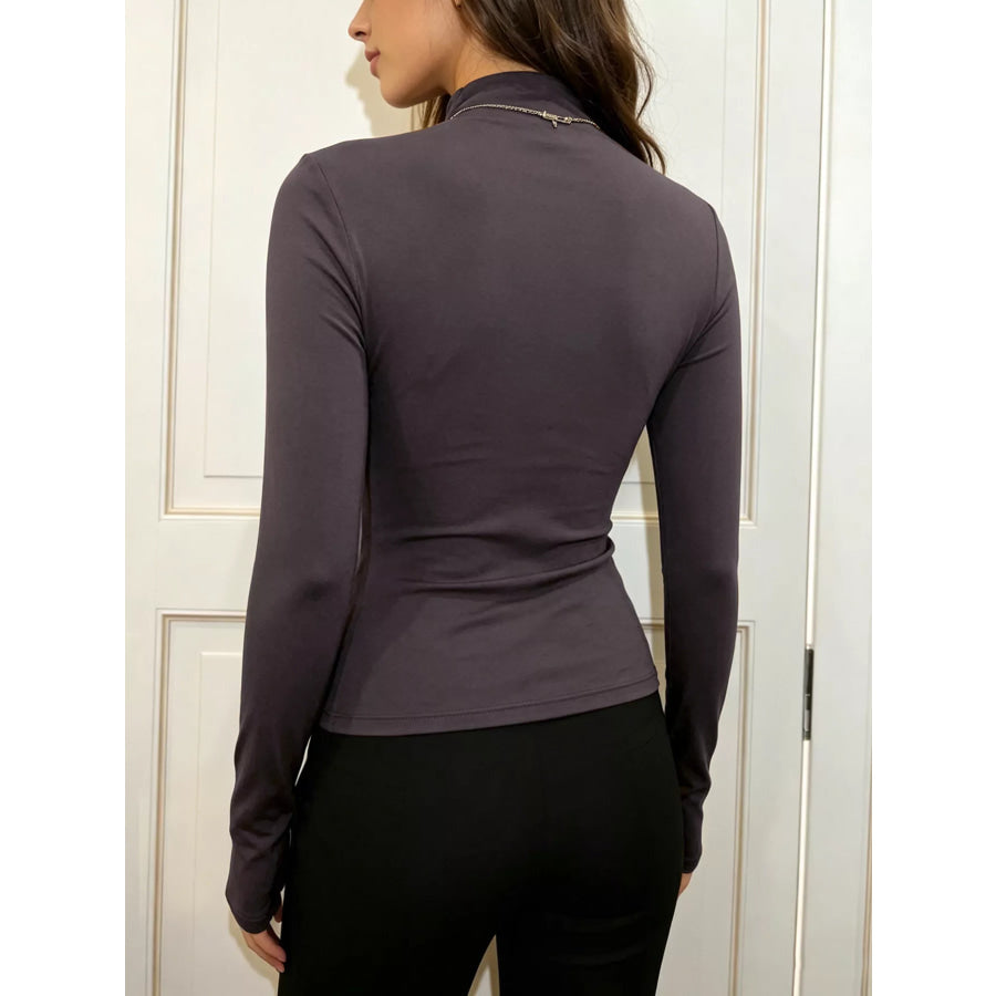 Slim-Fit Mock Neck Long Sleeve T-Shirt Apparel and Accessories