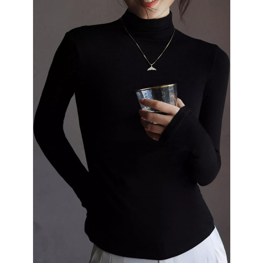 Slim-Fit Mock Neck Long Sleeve T-Shirt Black / S Apparel and Accessories