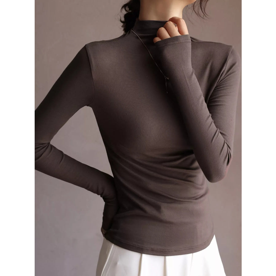 Slim-Fit Mock Neck Long Sleeve T-Shirt Dark Coffee / S Apparel and Accessories