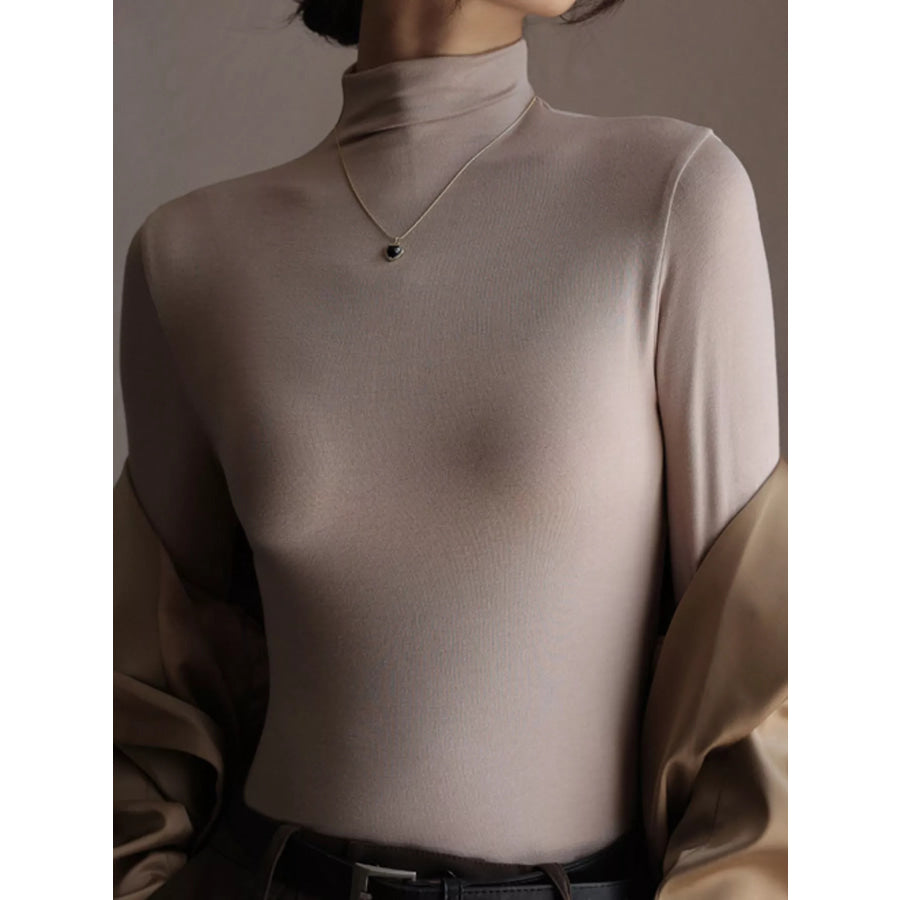 Slim-Fit Mock Neck Long Sleeve T-Shirt Khaki / S Apparel and Accessories