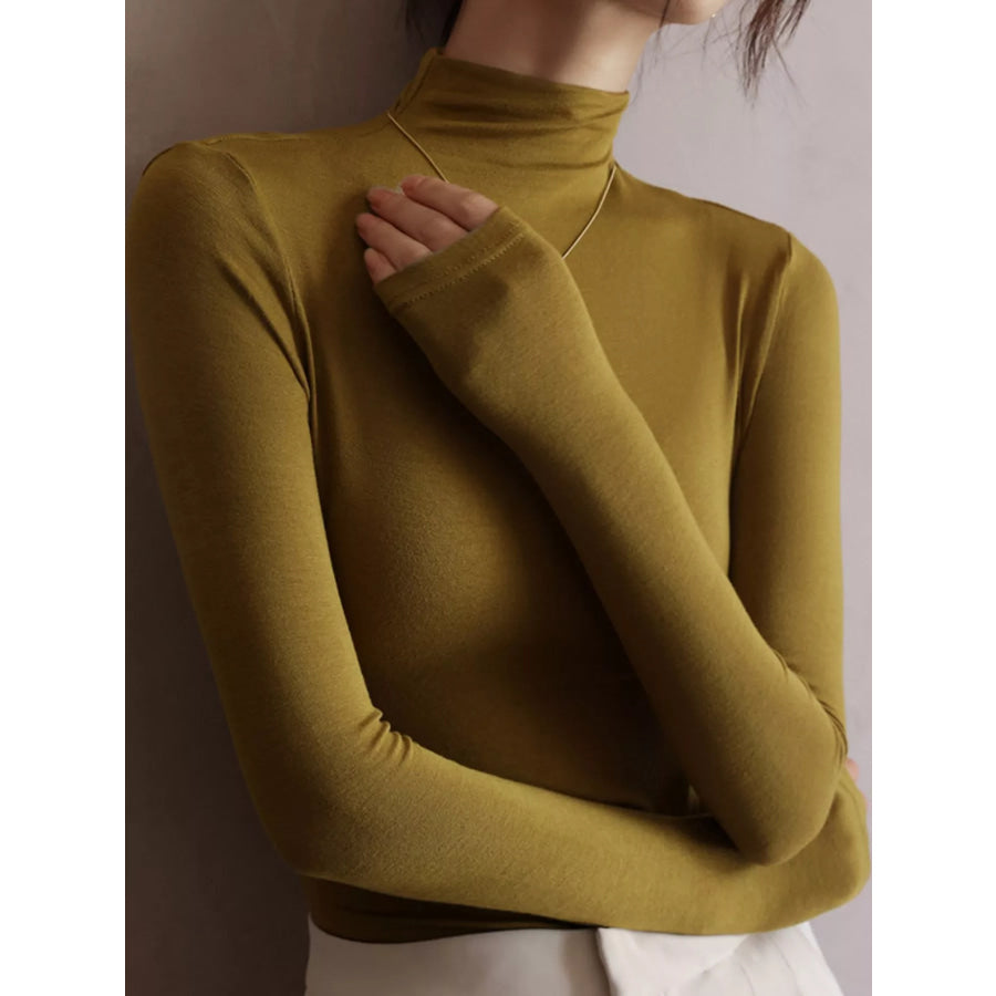 Slim-Fit Mock Neck Long Sleeve T-Shirt Mustard Yellow / S Apparel and Accessories