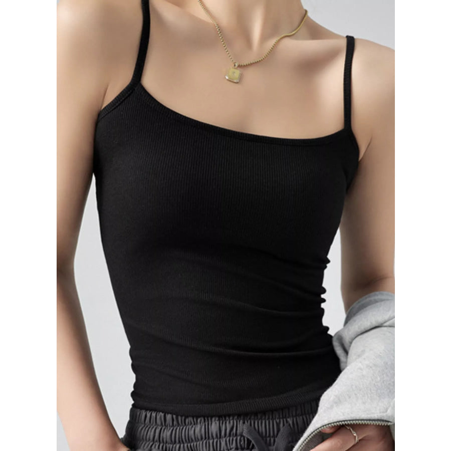 Slim-Fit Ribbed Square Neck Cami Top Black / S Apparel and Accessories