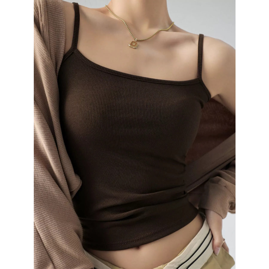 Slim-Fit Ribbed Square Neck Cami Top Coffee / S Apparel and Accessories