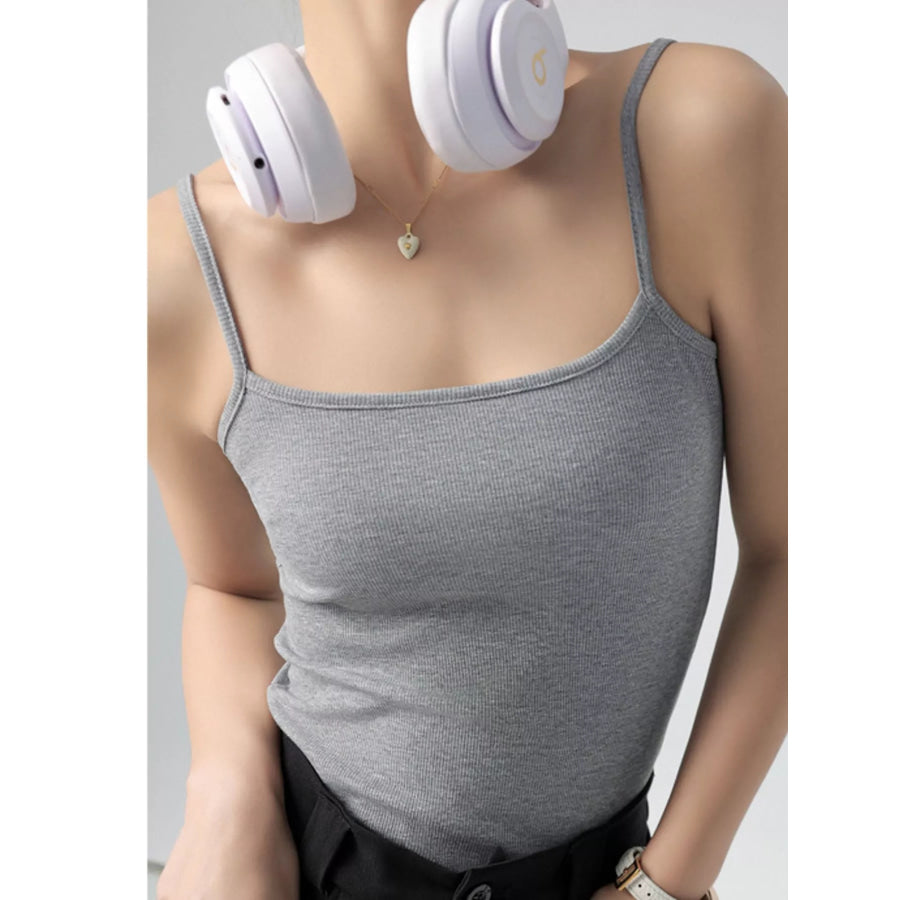 Slim-Fit Ribbed Square Neck Cami Top Light Gray / S Apparel and Accessories