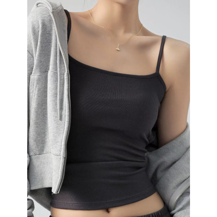 Slim-Fit Ribbed Square Neck Cami Top Smoke Gray / S Apparel and Accessories