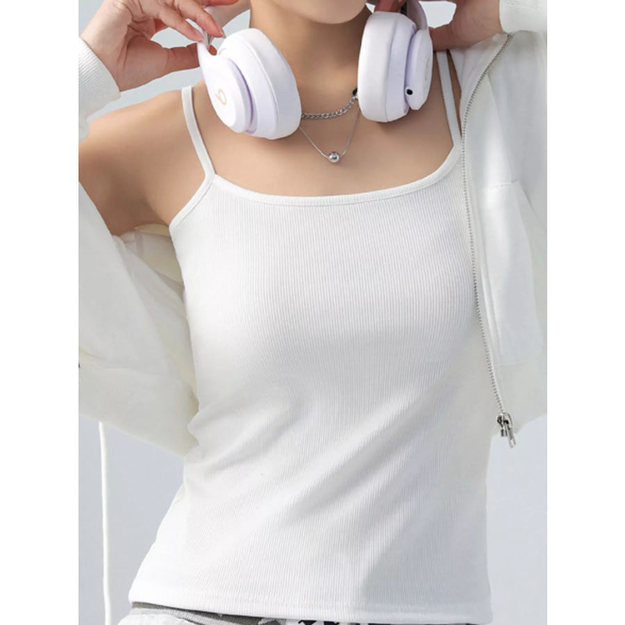 Slim-Fit Ribbed Square Neck Cami Top White / S Apparel and Accessories