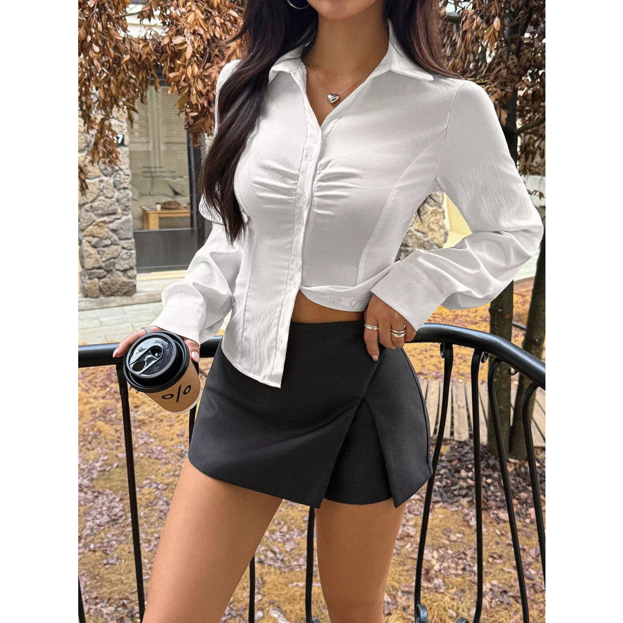 Slim Fit Ruched Front Long Sleeve Shirt Apparel and Accessories