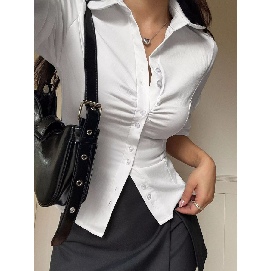 Slim Fit Ruched Front Long Sleeve Shirt Apparel and Accessories