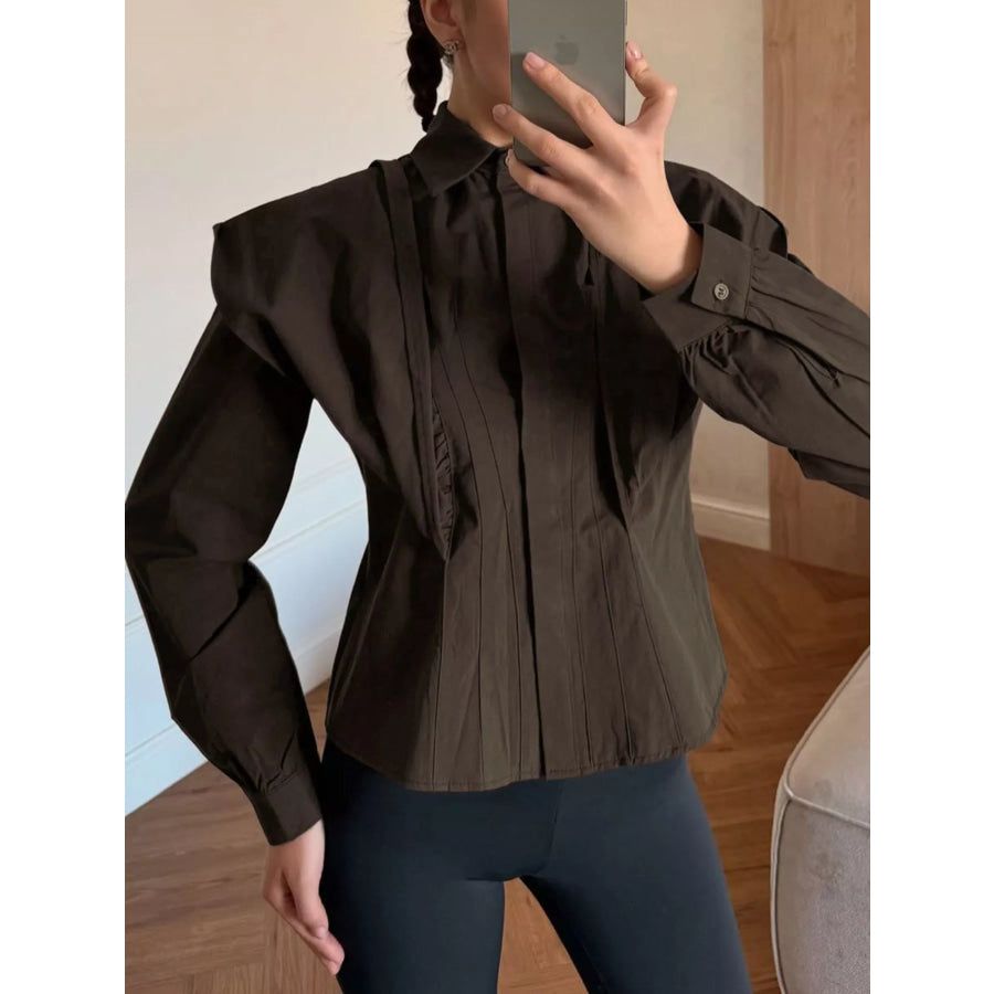 Slim-Fit Ruched Waist Shirt Brown / S Apparel and Accessories