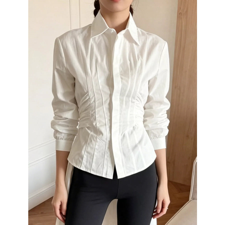 Slim-Fit Ruched Waist Shirt White / S Apparel and Accessories