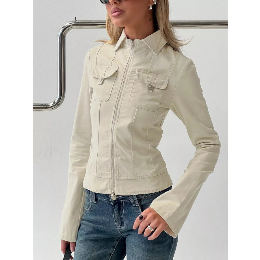 Slim-Fit Utility Zip-Up Cropped Jacket Beige / S