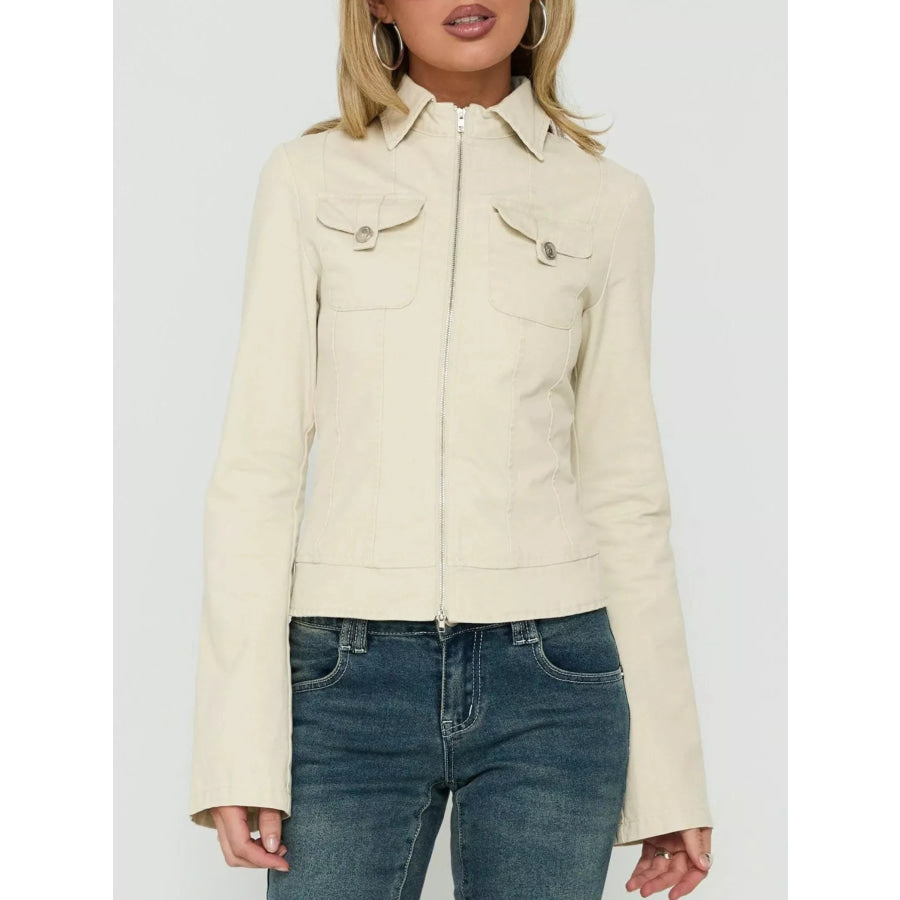 Slim-Fit Utility Zip-Up Cropped Jacket