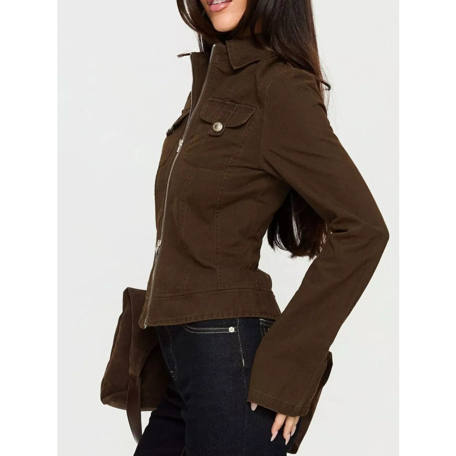 Slim-Fit Utility Zip-Up Cropped Jacket