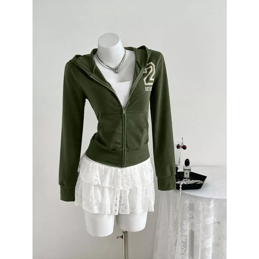 Slim-Fit Zip-Up Hoodie Army Green / S Apparel and Accessories