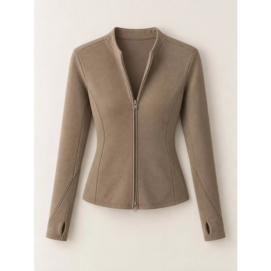 Slim-Fit Zip-Up Long Sleeve Jacket Apparel and Accessories