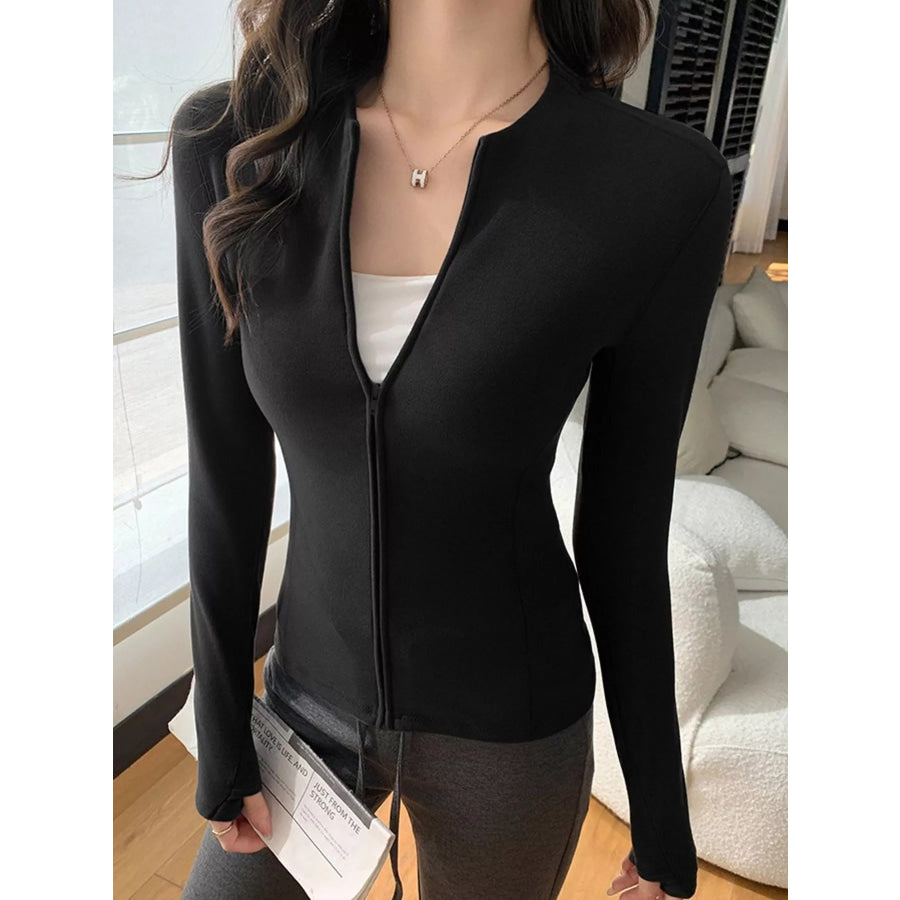 Slim-Fit Zip-Up Long Sleeve Jacket Apparel and Accessories